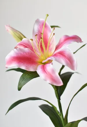 35" Faux Pink and White Lily Stem