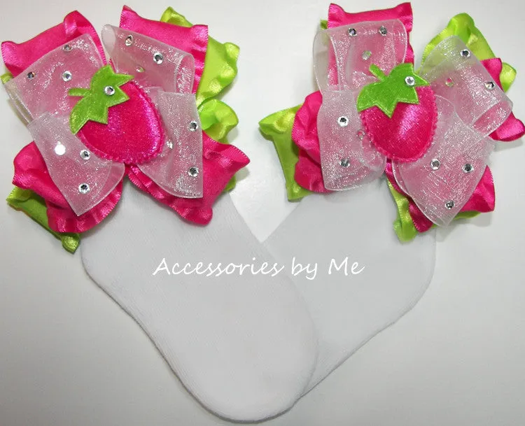 Glitzy Strawberry Shortcake Hot Pink Bow Socks